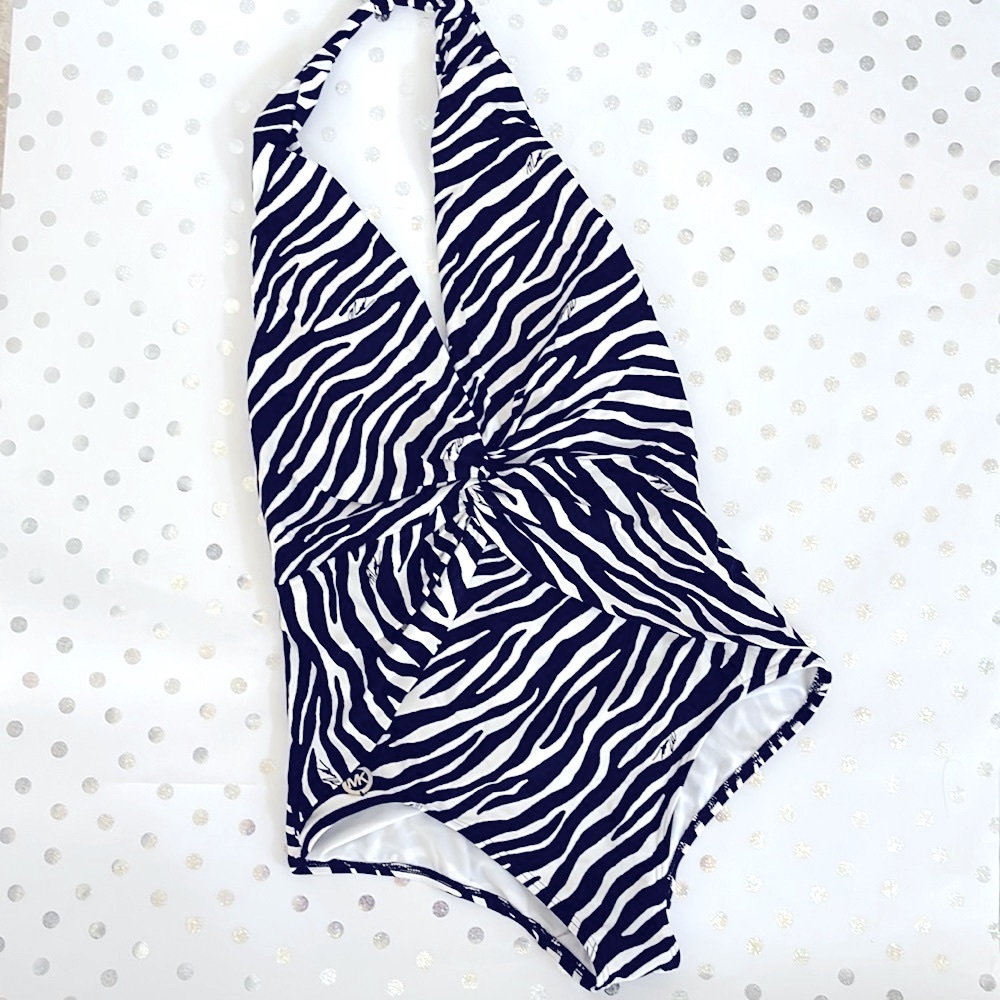 MICHAEL Michael Kors Zebra-Print Halter Swimsuit ~ size 12